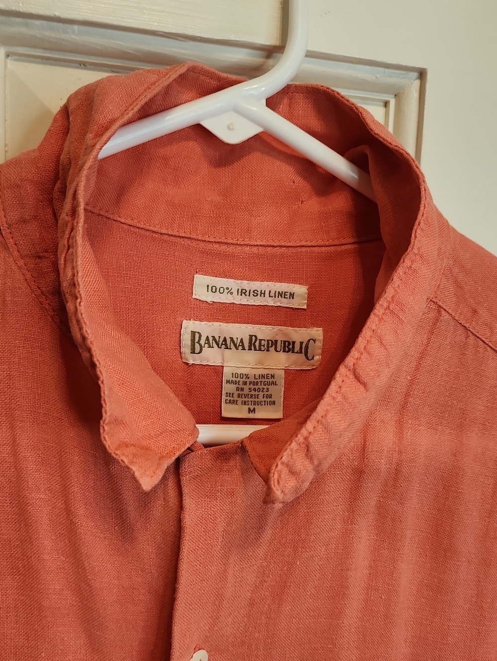 Banana Republic Men's Light Orange Coral Irish Linen Button-Down Shirt Size M